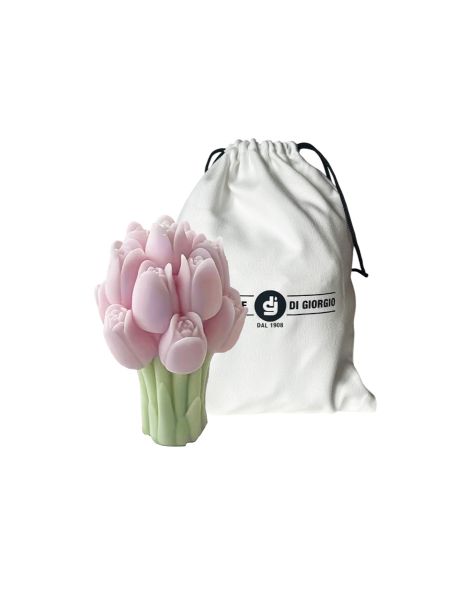 Candela a forma di mazzolino di tulipani - h 9 cm - Rosa Polvere
