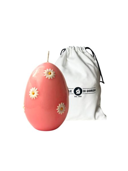 Candela a forma di Uovo con Maxi Margherite- Rosa Polvere- h 14 cm