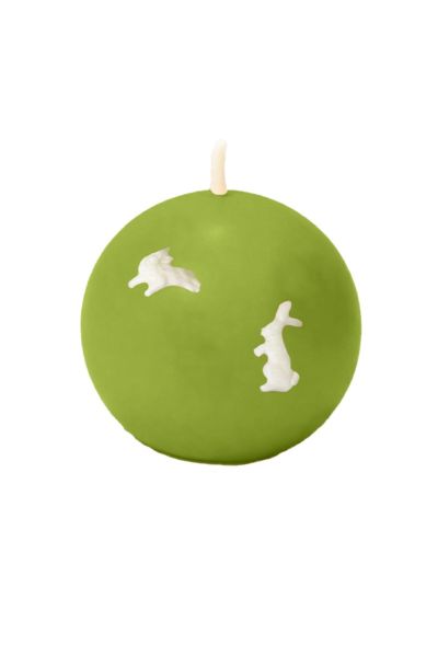 Candela Sfera diametro 10 cm con coniglietti decorativi -  Colore Pistacchio