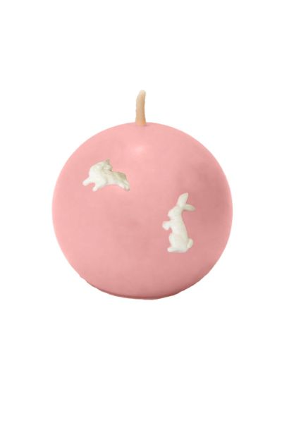 Candela Sfera diametro 10 cm con coniglietti decorativi -  Colore Rosa Polvere