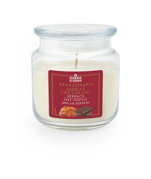 Candela Vegetale Vegana profumata in giara Aromaterapia - Ambra & Cioccolato - 80 ORE