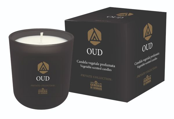 Candela Vegetale Vegana profumata in bicchiere Aromaterapia Black - Oud- 44 ORE
