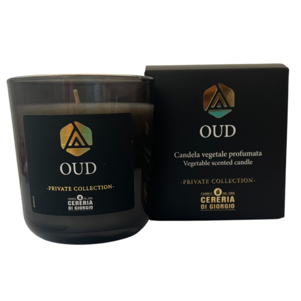 Candela Vegetale Vegana profumata in bicchiere Aromaterapia Black - Oud- 44 ORE