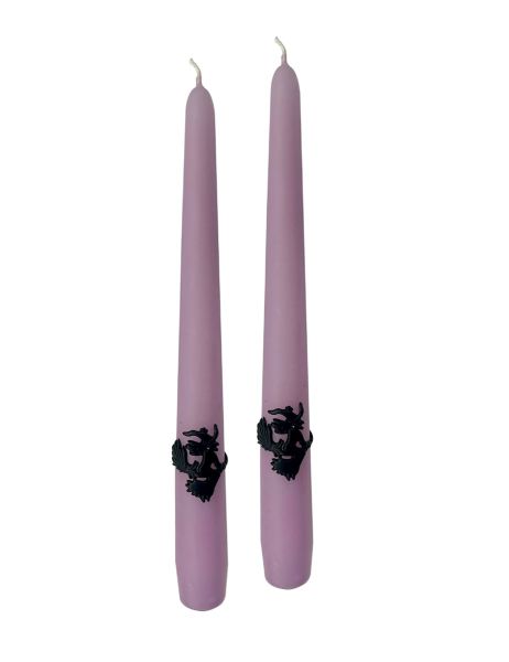 2 Candele Coniche  con Strega in cera  Ø 2,2 cm , h 25 cm  -  Viola