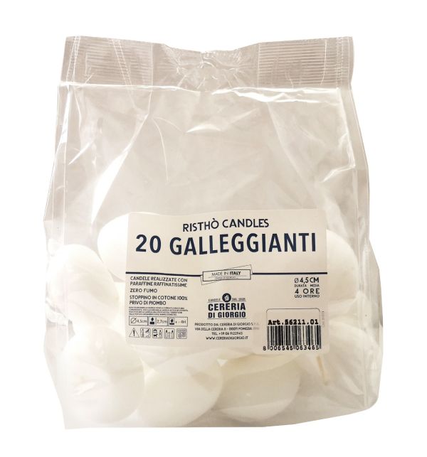 Set 20 Candele galleggianti Ø 4,5 cm h. 2,7 cm - durata circa  4 h - VARI COLORI 