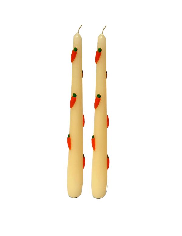 2 Candele Coniche con Carote in cera - Diametro 2,2 cm Altezza 25 cm - Colore Avorio