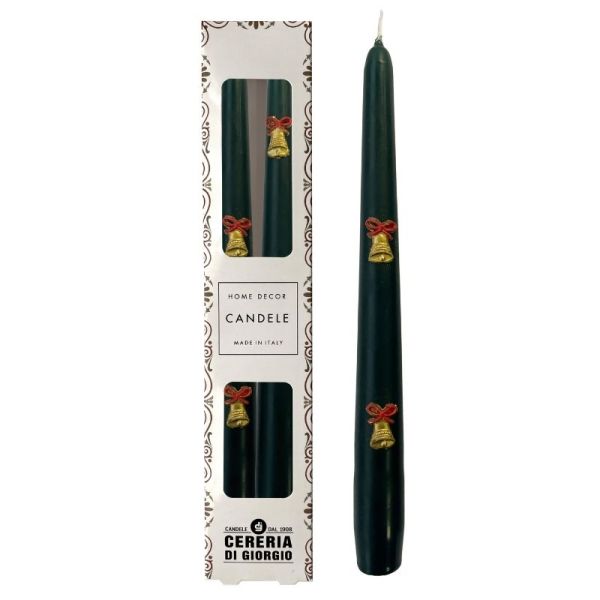 2 Candele Coniche Decorate con Campanelle - Diametro 2.2 cm Altezza 25 cm - Durata 7 ore