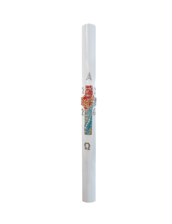 Cero pasquale con decoro in cera Ø 8 cm h. 120 cm