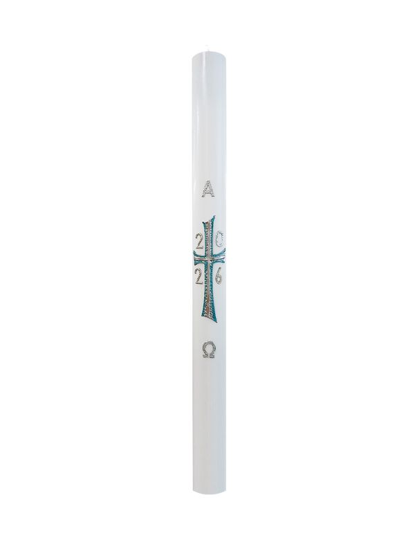 Cero pasquale con decoro in cera Ø 8 cm h. 120 cm