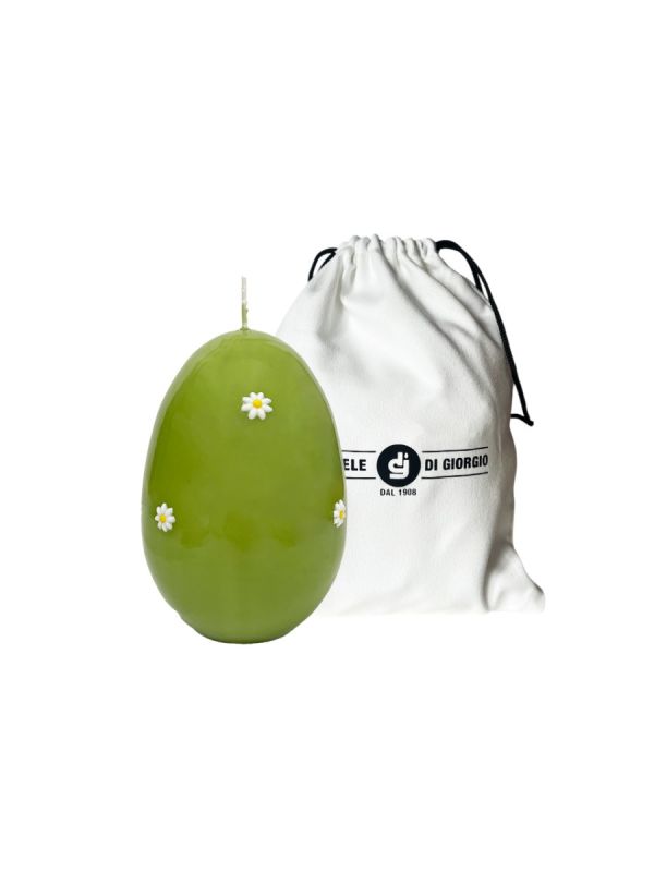 Candela a forma di Uovo con Margherite- Pistacchio - h 14 cm