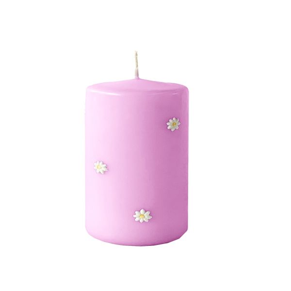Cero con Margherite in cera Ø 7 cm h. 10 cm - Rosa Polvere