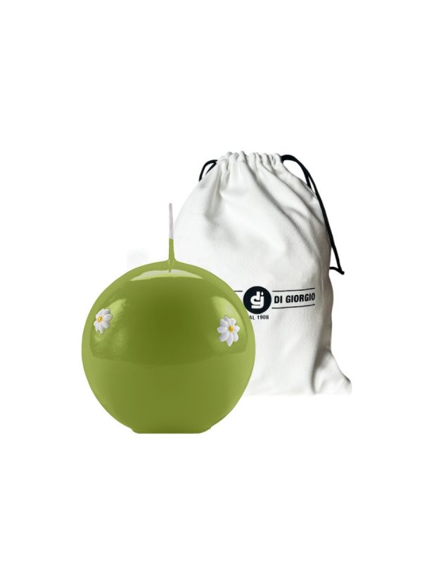 Candela sfera artigianale Ø 10 cm con margherite - Pistacchio