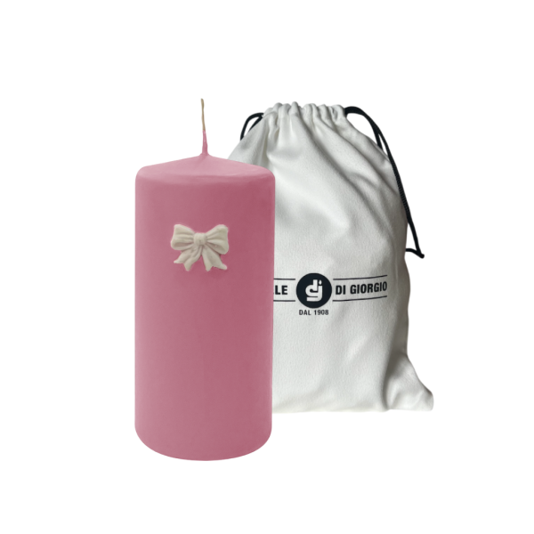 Candele con Fiocco Panna in cera  Ø 7 cm h. 15 cm  - Rosa Polvere