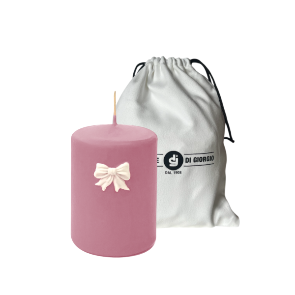 Candele con Fiocchi panna in cera  Ø 7 cm h. 10 cm  - Rosa  Polvere