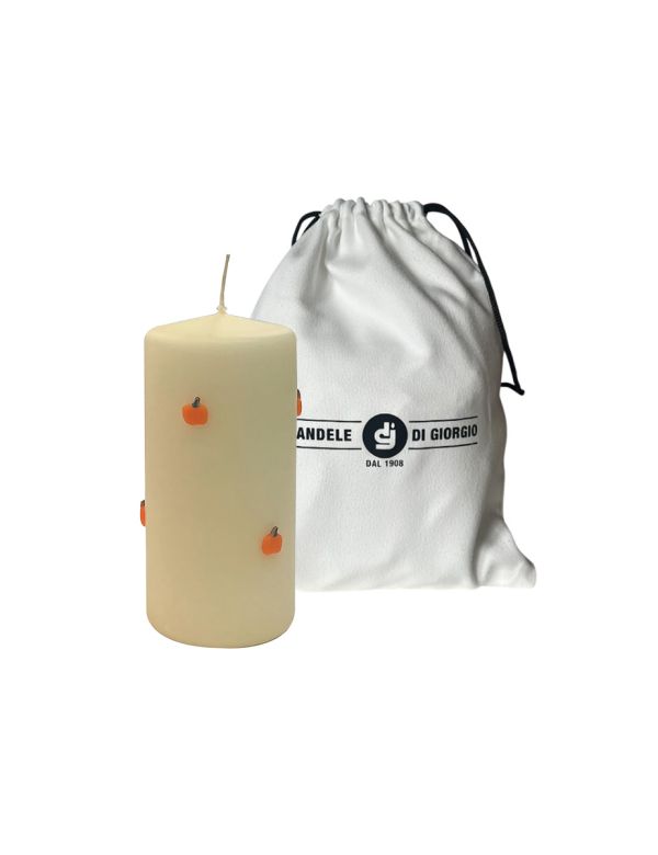 Candela con Zucche in cera  Ø 7, h 15 cm  - Avorio