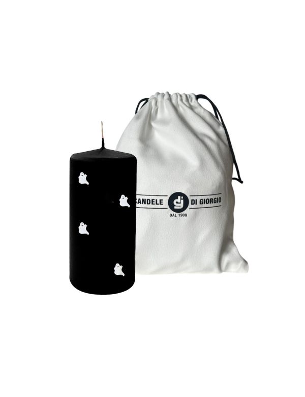Candela con Fantasmini in cera  Ø 7 cm , h 15 cm -  Nero