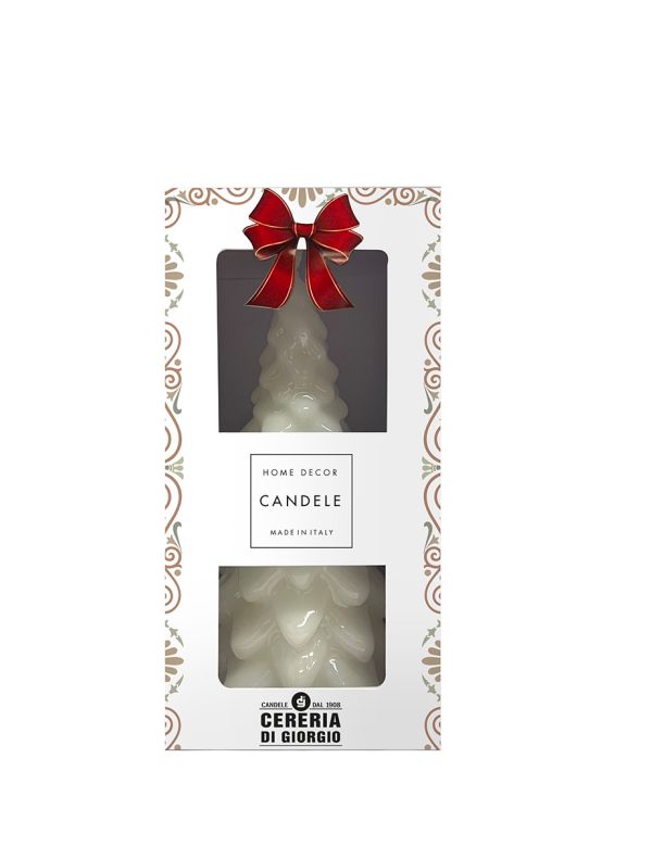 Candela Albero di Natale artigianale - Bianco- Altezza 20 cm