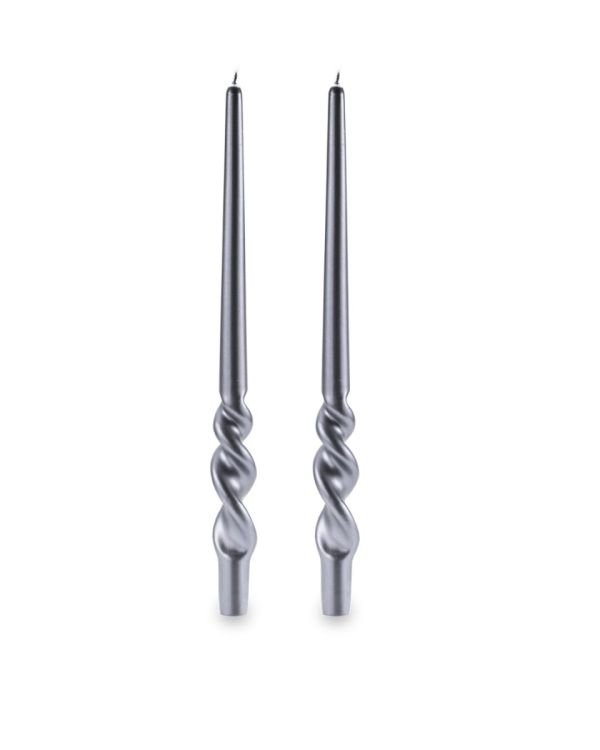 Set 2 candele voluta laccate h 30 cm - Argento