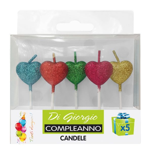5 Candeline di compleanno glitter - forme assortite