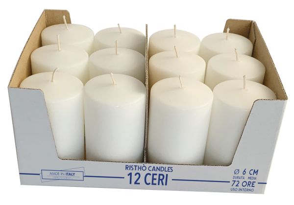  Set 12 Candele Ø 6 cm h.10 cm - durata circa 48 h - VARI COLORI 