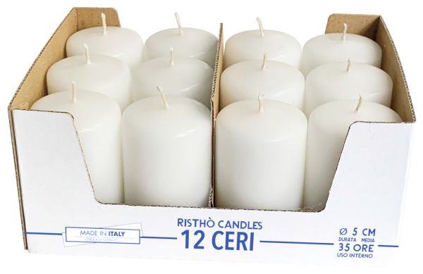 Set 12 Candele Cero Ø 5 cm h. 8 cm - durata circa 25 h - VARI COLORI