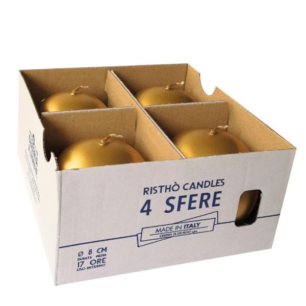 Set  4 Candele sfera Ø 8 cm - duranta circa 17 h - Oro & Argento