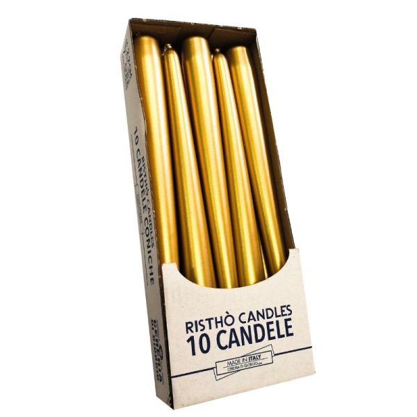 Set 10 Candele coniche Ø 2,2 cm h. 25 cm -  durata circa 7 ore -  Oro & Argento