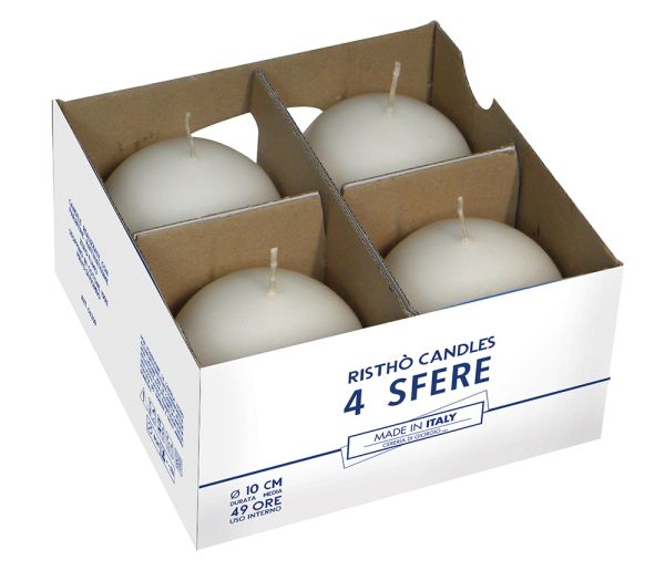 Set 4 Candele sfera Ø 10 cm - durata ciirca  48 h - VARI COLORI 