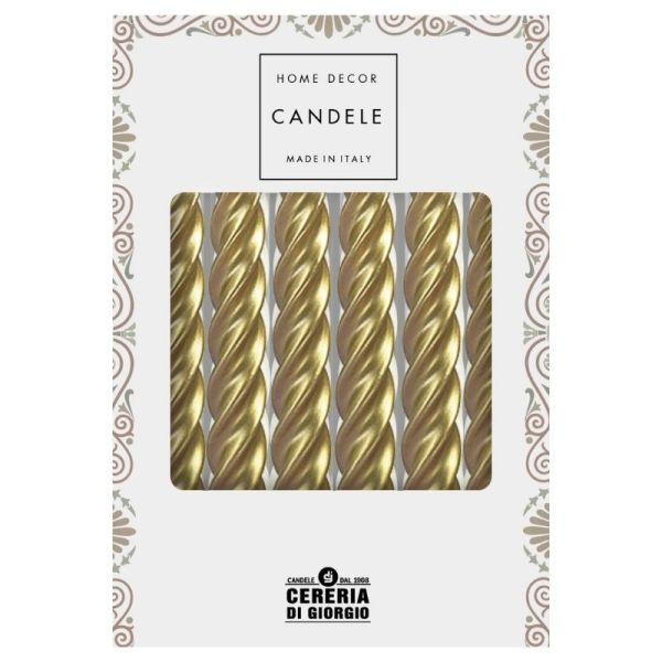 Set 6 Candele laccate tortiglione Ø 2,2 cm h. 21 cm - durata 5 h -  ORO & ARGENTO