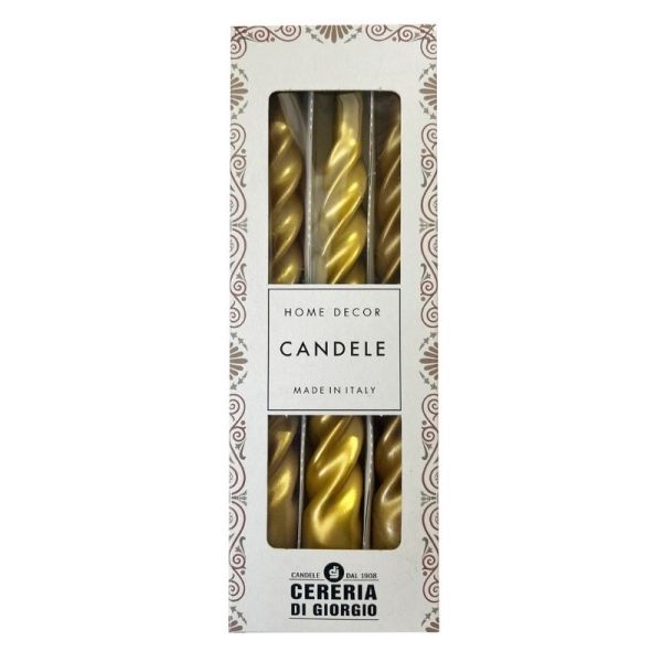 Set 3 Candele laccate tortiglione Ø 2,2 cm h. 21 cm - durata circa 5 h - ORO & ARGENTO
