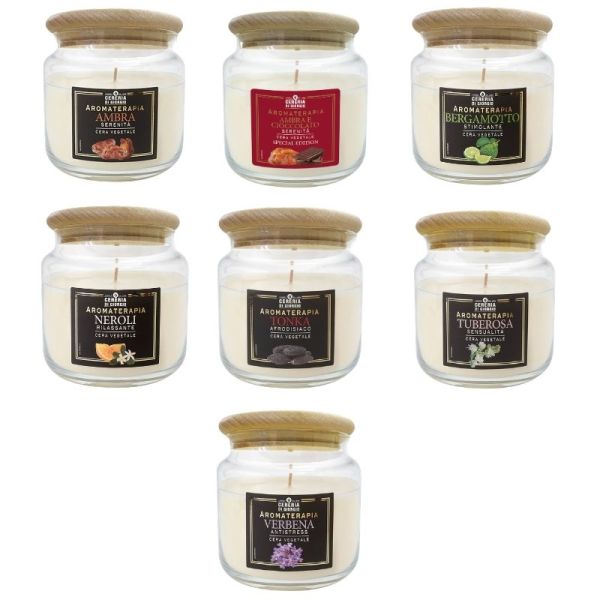 Candela Vegetale Vegana profumata in giara Aromaterapia - VARIE  PROFUMAZIONI- 80 ORE