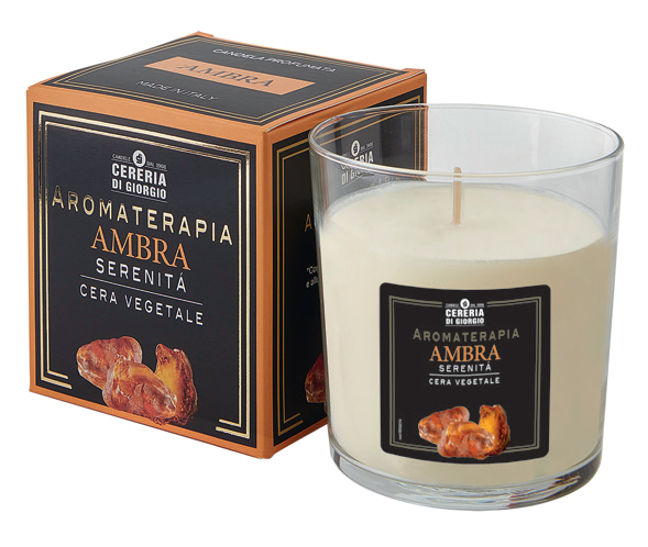 Candela Vegetale Vegana profumata in bicchiere Aromaterapia -  Ambra- 44 ORE