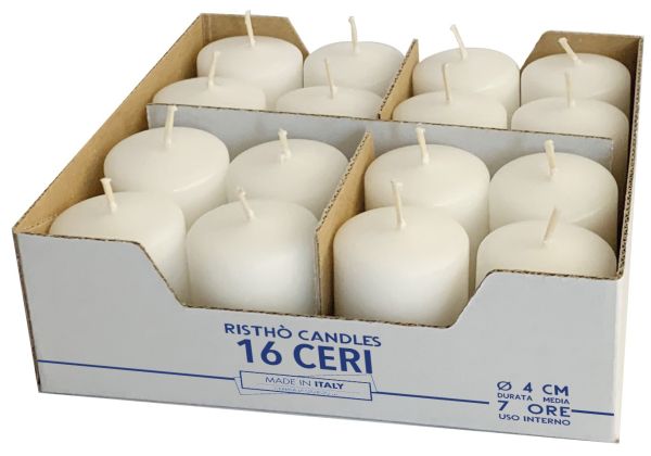 Set 16 Candele Cero Ø 4 cm h.5 cm - durata circa 7 h - VARI COLORI