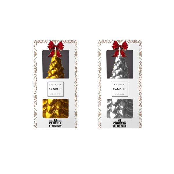 Candela Albero di Natale artigianale - Altezza 20 cm  - Oro & Argento