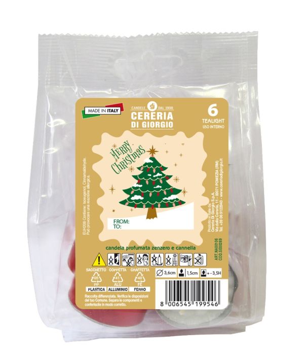 Confezione da 6 tealight alla cannella e  zenzero - Marry Christmas