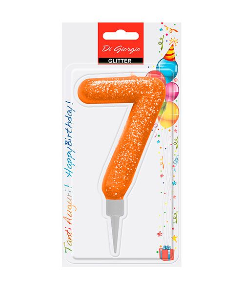 Candela di compleanno Gigante con glitter numero 7 - Arancione