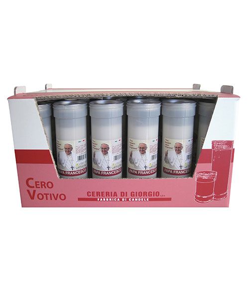 Cero Votivo Papa Francesco P50 - Bianco, 55 Ore, Diametro 6.3cm Altezza 18cm - Foto 2