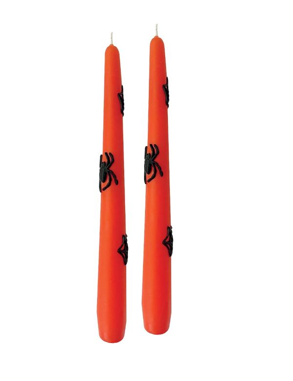 2 Candele con Ragnatele in cera  Ø 2,2, h 25 cm  - 2 pezzi -  Zucca