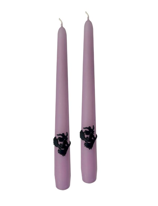 2 Candele Coniche  con Strega in cera  Ø 2,2 cm , h 25 cm  -  Viola