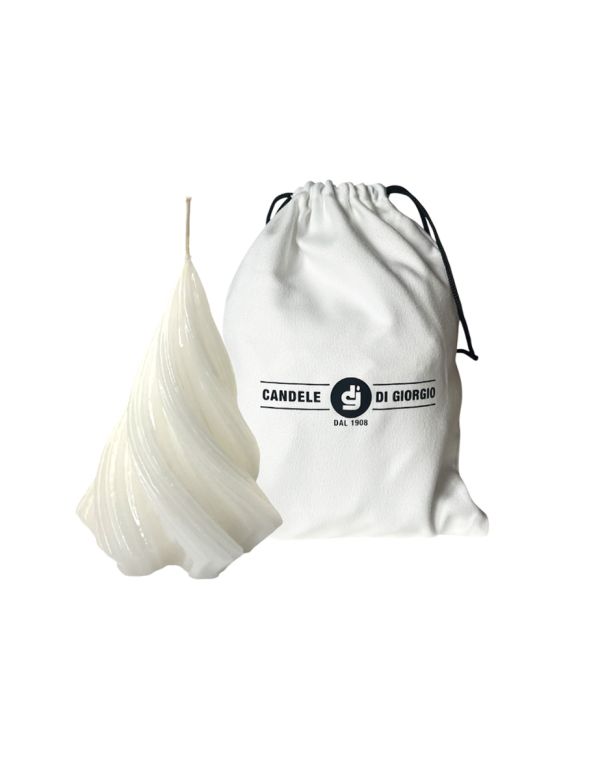 Candela laccata Albero di Natale artigianale- Bianco- Altezza 13 cm