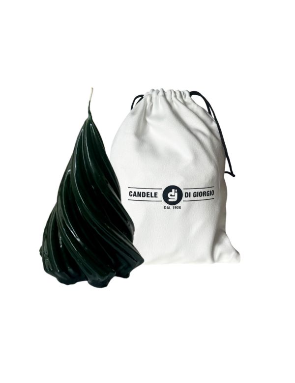 Candela laccata Albero di Natale artigianale- Verde Scuro- Altezza 13 cm