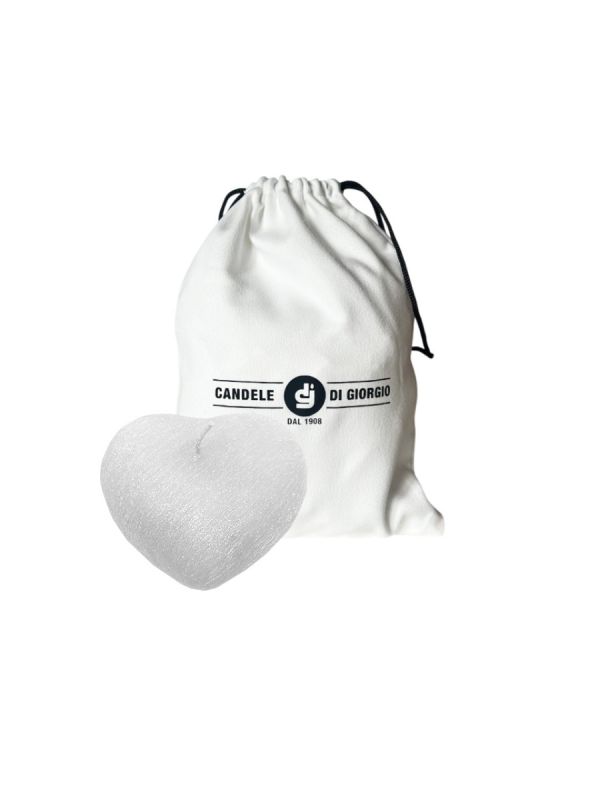 Candela a forma di Cuore Graffiato - Bianco - 10x5 cm