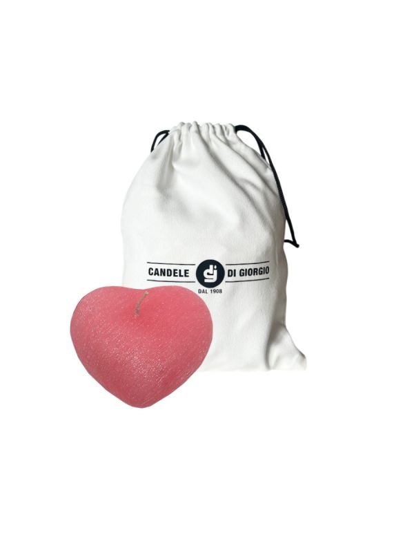 Candela a forma di Cuore Graffiato - Rosa - 10x5 cm
