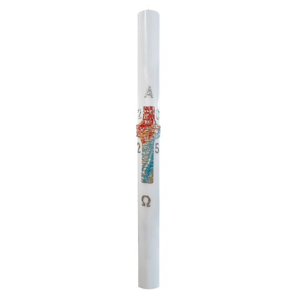 Cero pasquale con decoro in cera Ø 8 cm h. 120 cm