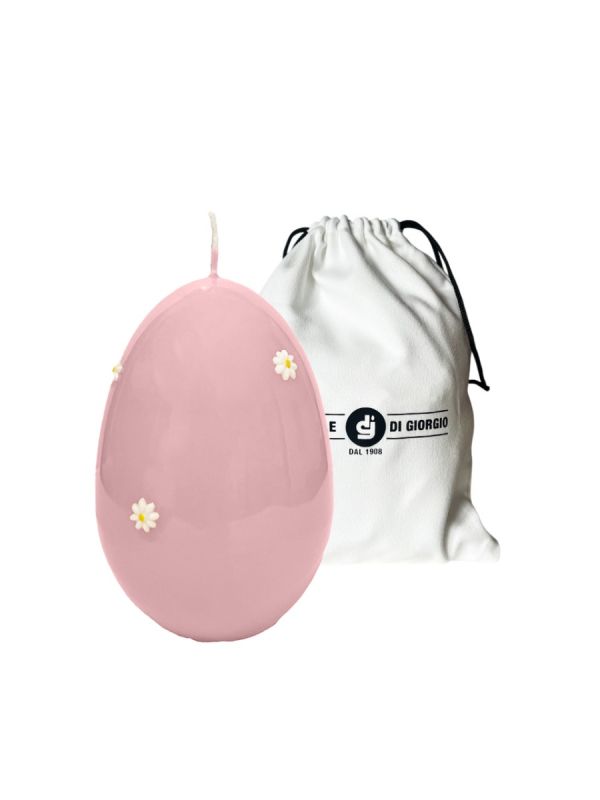 Candela a forma di Uovo con Margherite- Rosa Polvere- h 14 cm