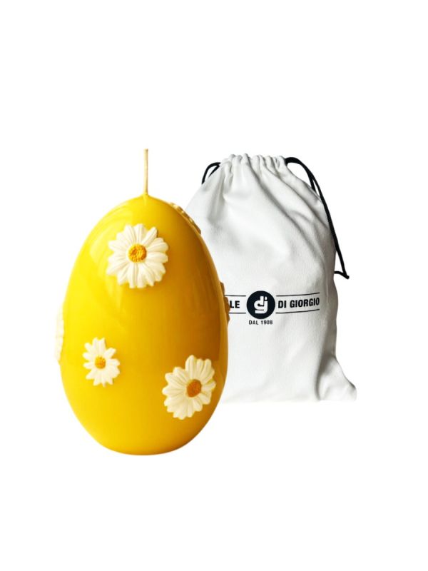 Candela a forma di Uovo con Maxi Margherite- Giallo- h 14 cm