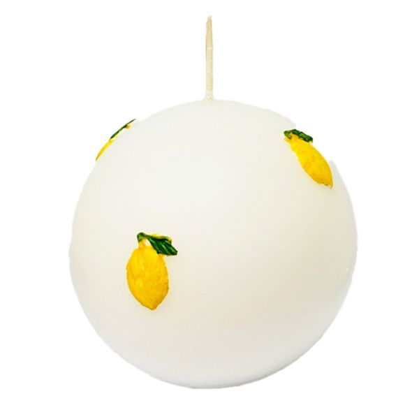 Candela Sfera diametro 10 cm con limoni in cera - Colore Bianco