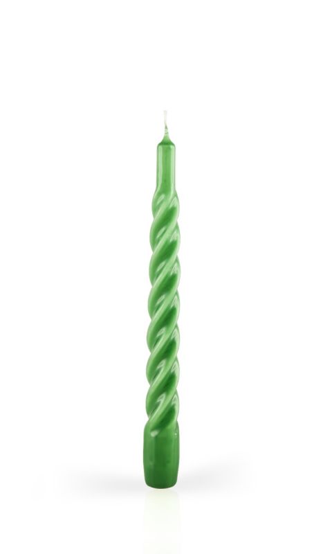 Candele laccate tortiglione Ø 2,2 cm h. 21 cm 3 pezzi - Verde Oliva