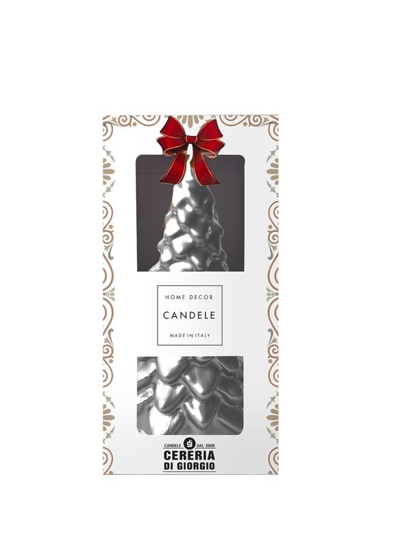 Candela Albero di Natale artigianale - Argento- Altezza 20 cm