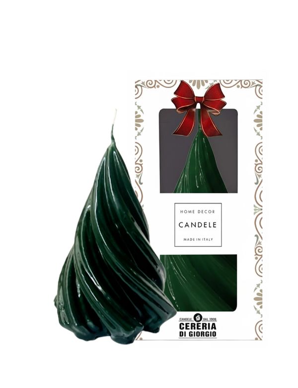 Candela laccata Albero di Natale artigianale- Verde Scuro- Altezza 13 cm